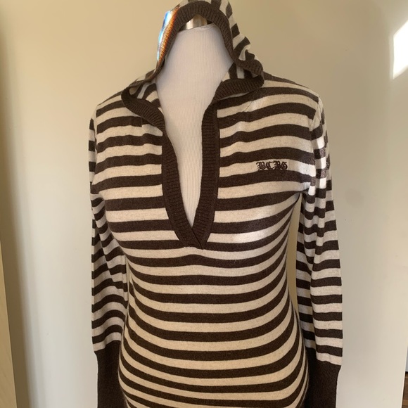 BCBG wool blend striped hooded sweater M - Picture 2 of 8
